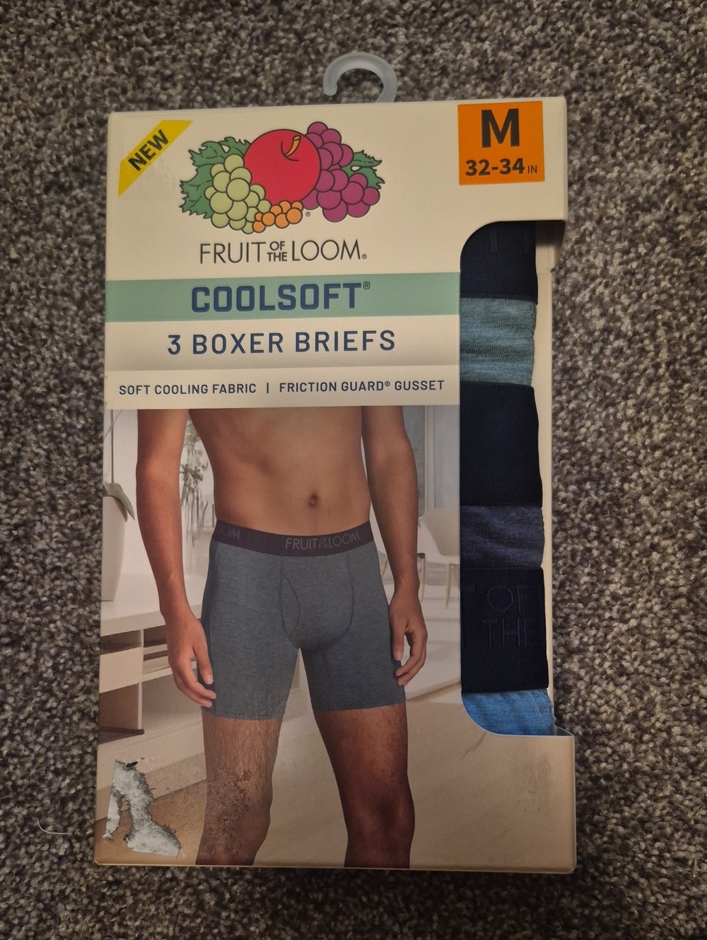Fruit of the Loom CoolSoft 3-Pack Boxer Briefs - Gray & Navy & Light Blue